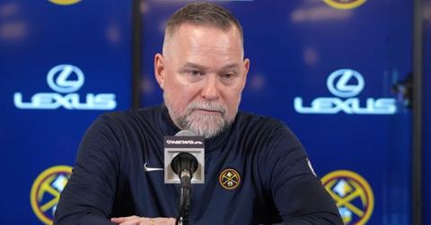 Michael Malone during a Nuggets post-game press conference in April 2025.