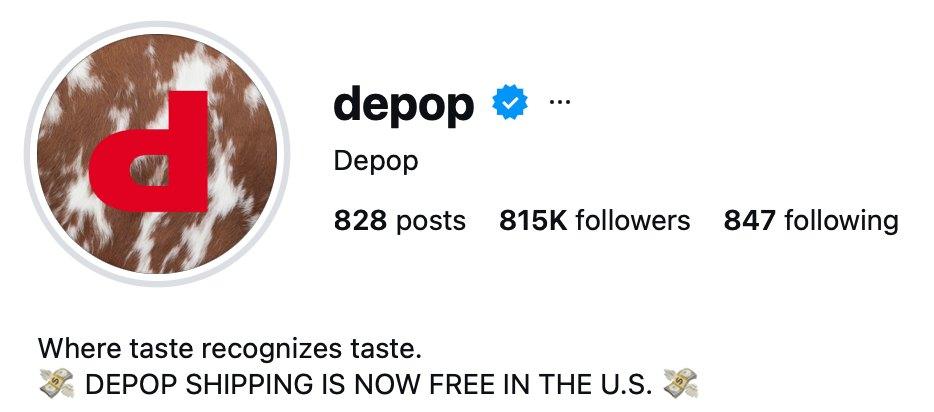 Depop announces free shipping in U.S. on Instagram.