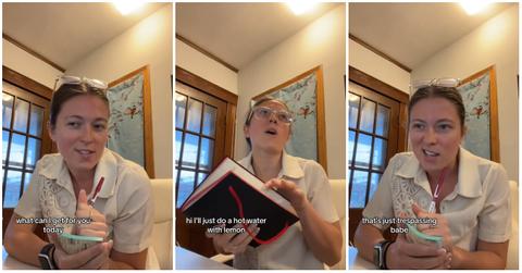 (l-r): A server taking an order and a customer ordering a water