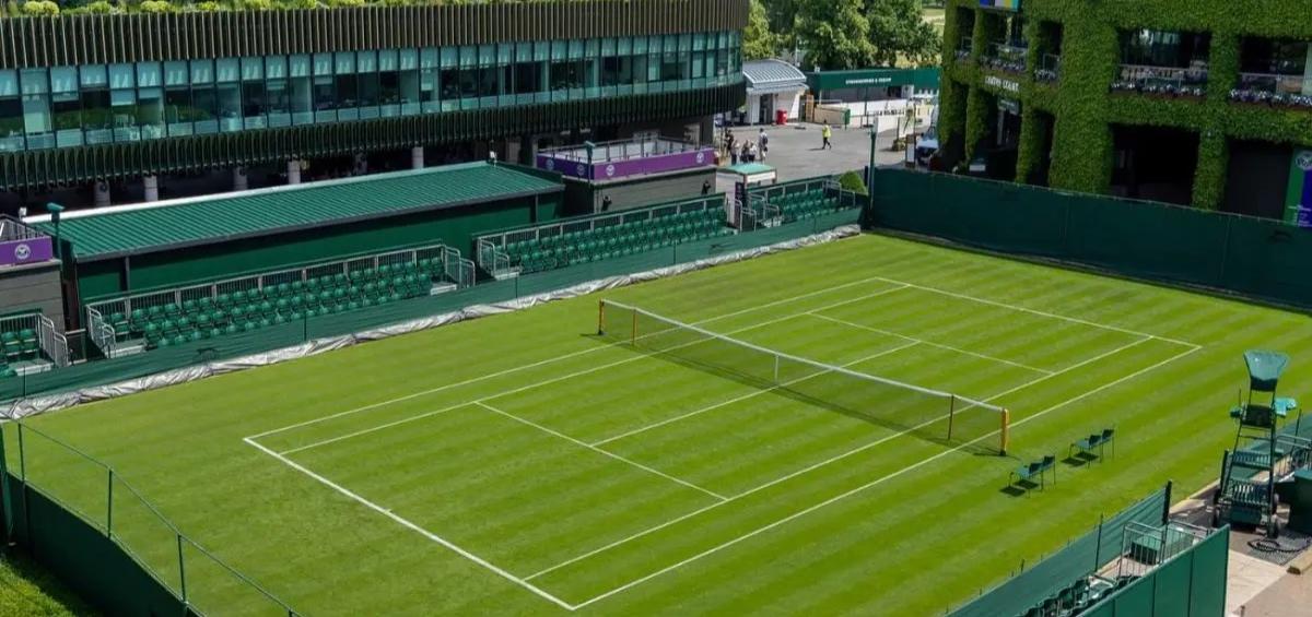 One of the tennis courts used for London's annual Wimbledon Championships in 2023