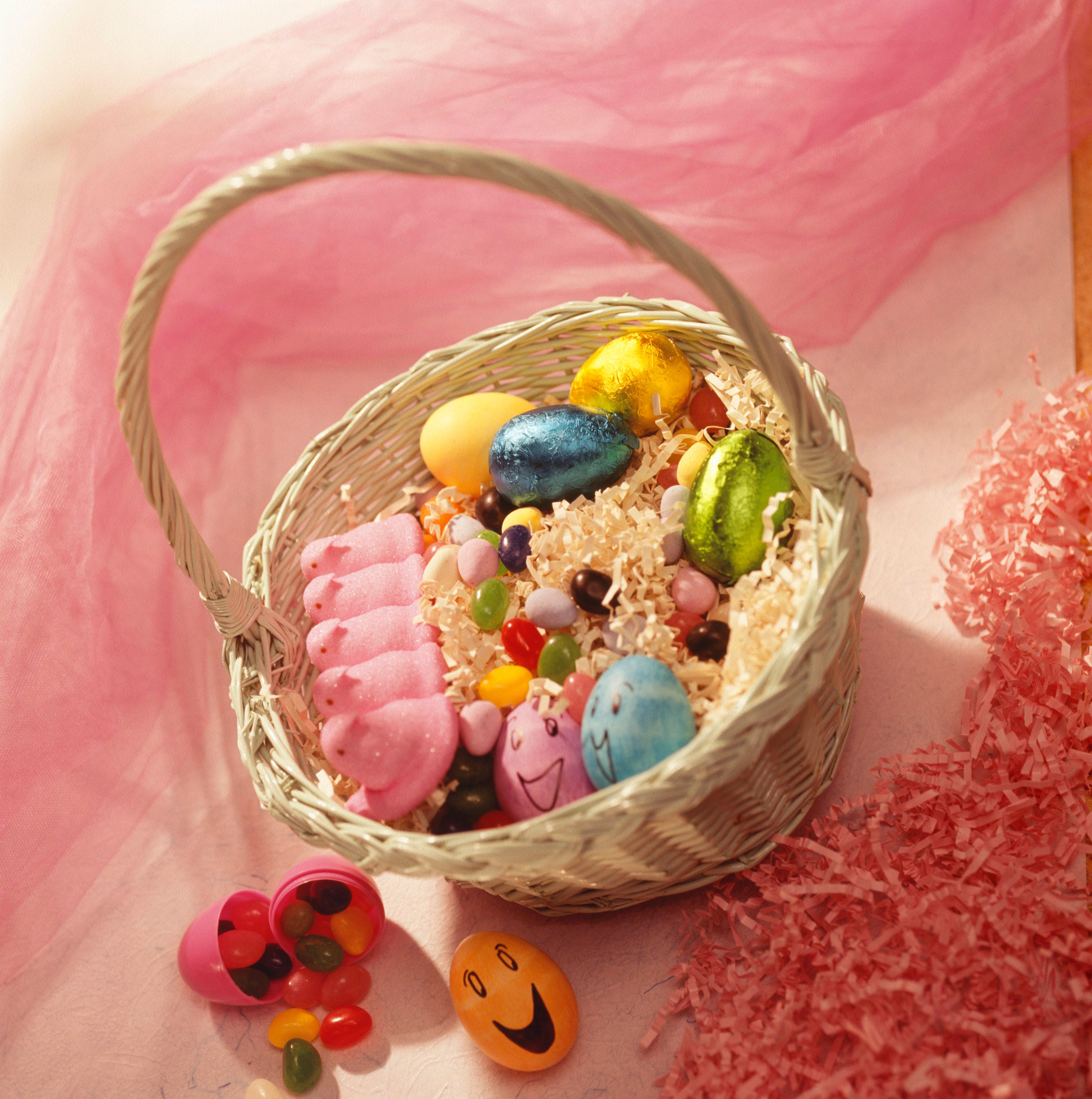 Easter eggs in a basket.