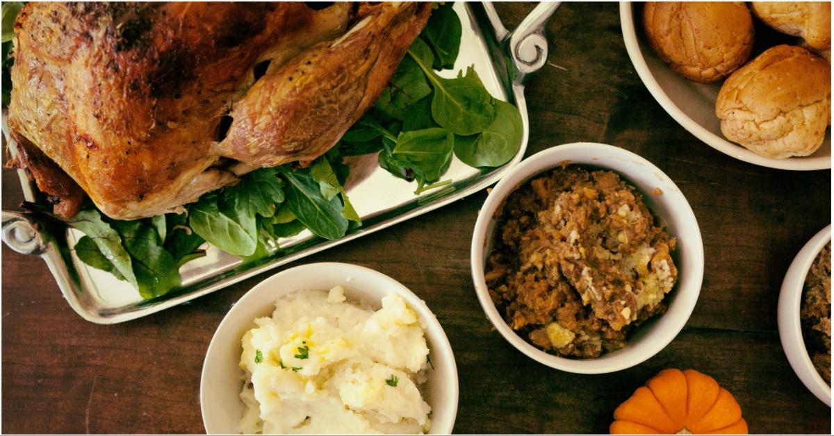 Thanksgiving dinner sitting on a table