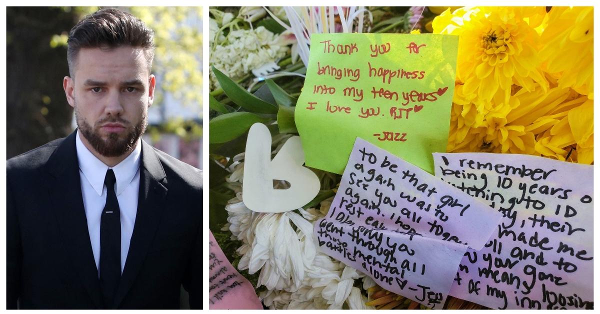 (L-R): Liam Payne at Tom Parker's funeral; Tributes to Liam Payne