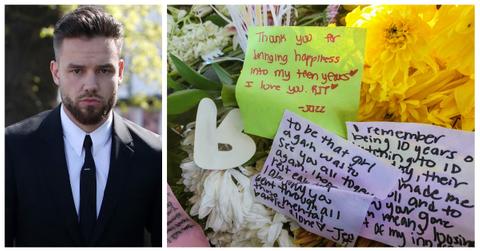 (L-R): Liam Payne at Tom Parker's funeral; Tributes to Liam Payne