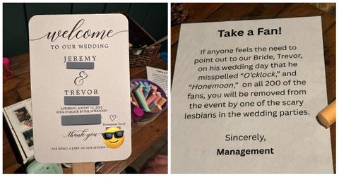 Misspelled wedding fan