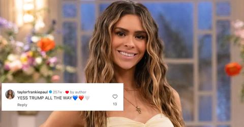 (l-r): An old Instagram comment from Taylor Frankie Paul and Taylor at the 'Mormon Wives' reunion