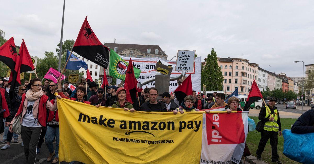 A protest against Amazon in Germany in 2018. 