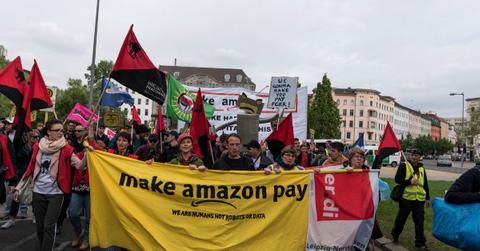 A protest against Amazon in Germany in 2018.