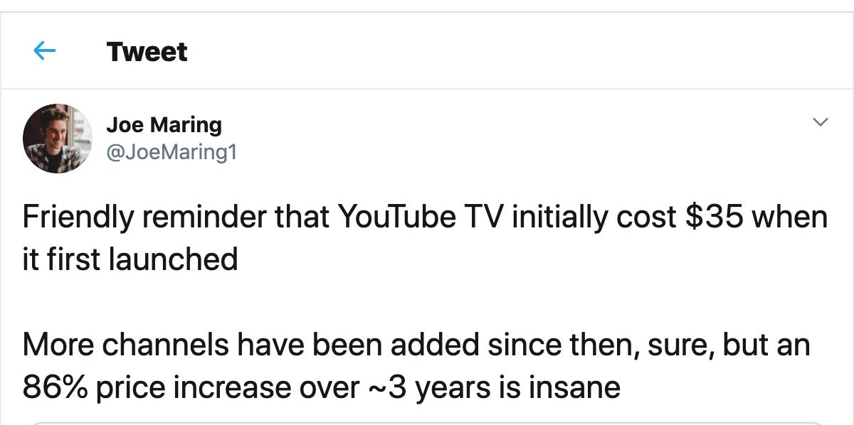 YouTube TV Price Increase Goes to 64.99 — and Twitter Is Livid