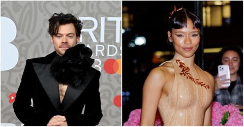 Harry Styles and Taylor Russell on the red carpet separately.