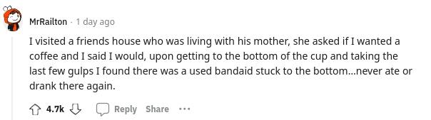 A comment on reddit about finding a Band-Aid in coffee