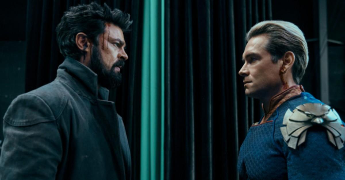 (L-R) Butcher (Karl Urban) and Homelander (Antony Starr) 