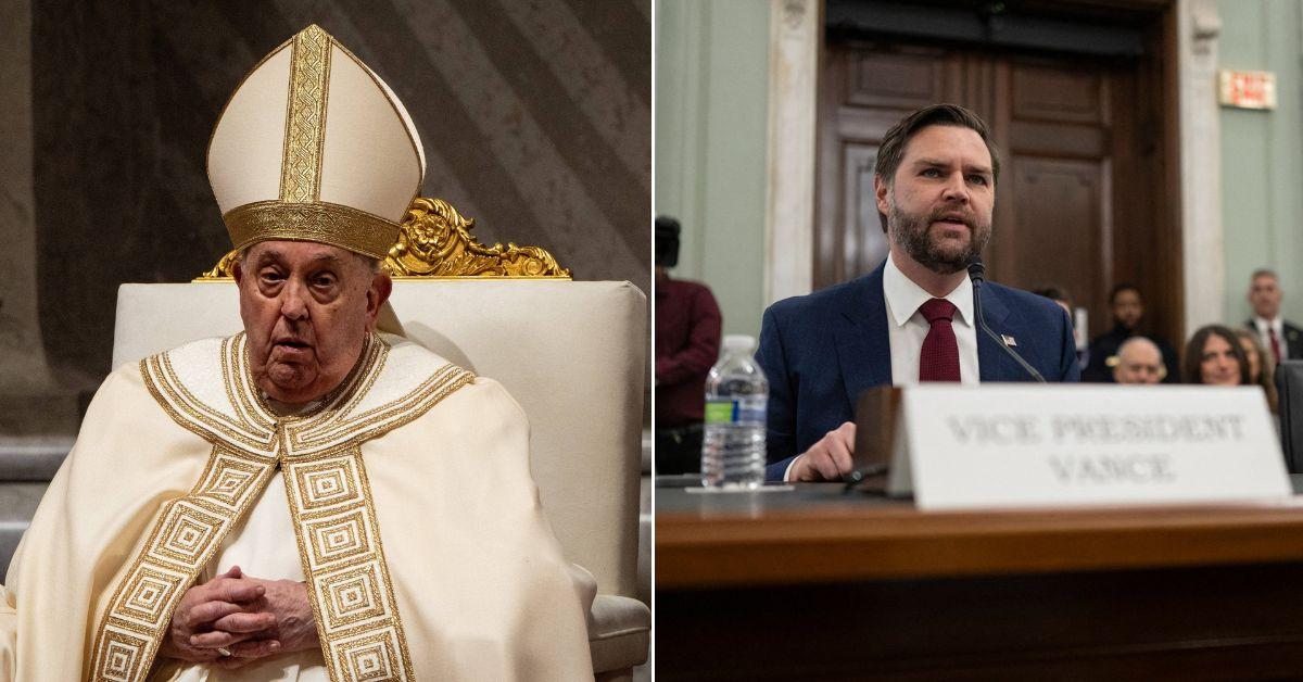 Pope Francis and J.D. Vance in two side-by-side images. 