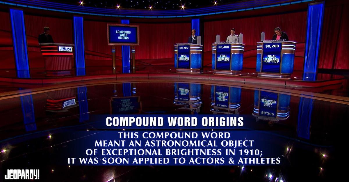 Ken Jennings and contestants during Final Jeopardy