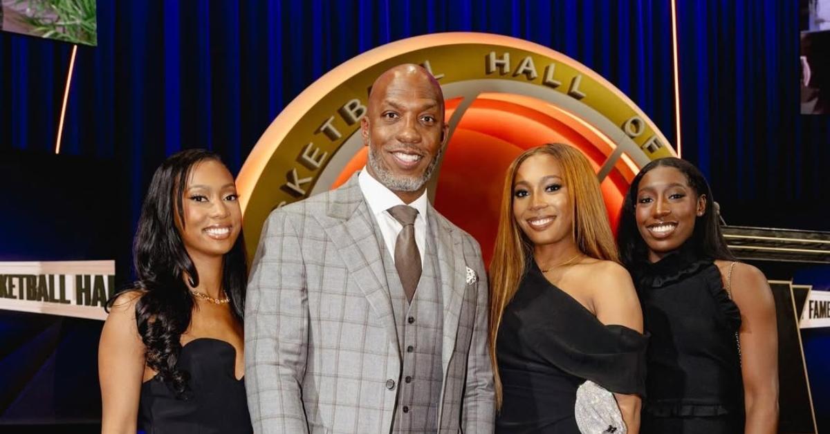 (l-r): Chauncey Billups's daughter, Chauncey Billups, Chauncey's second daughter, Chauncey's third daughter