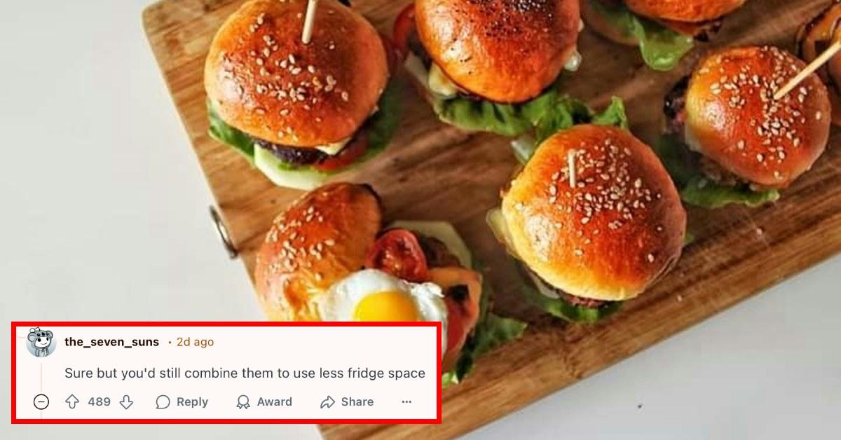 Redditor comments on viral post about fiancé who put six sliders in two containers instead of one.