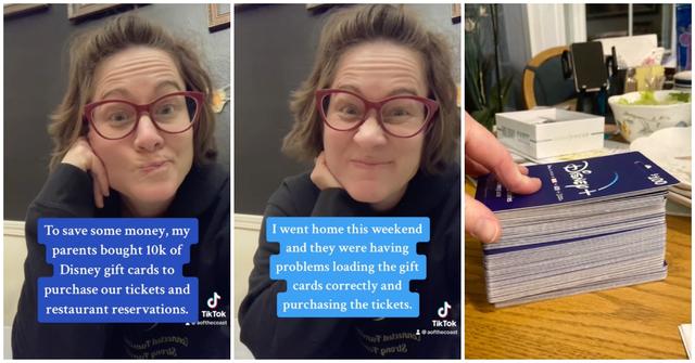 A woman explains how her parents accidentally bought the wrong Disney gift cards