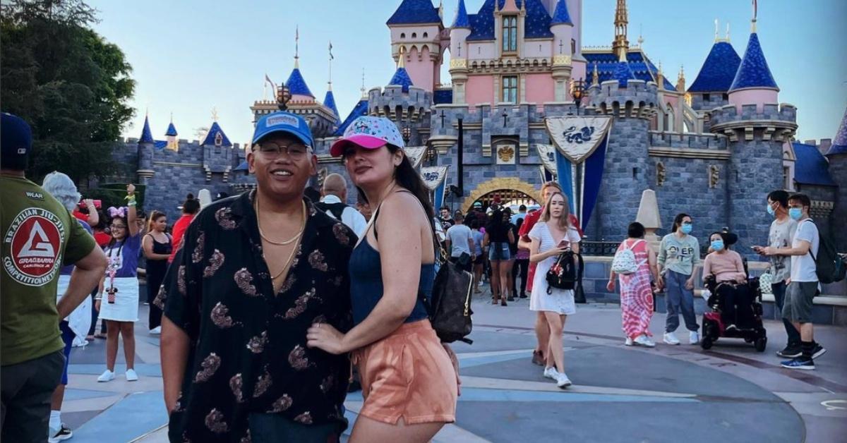 Jacob Batalon and his girlfriend, Brooke Reyna, in Disneyland Park