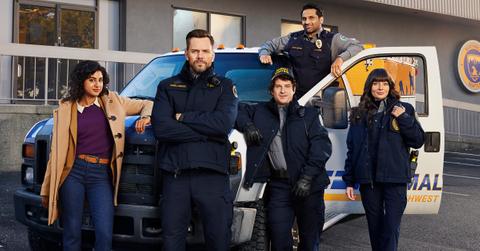 Vella Lovell as Emily, Joel McHale as Frank, Michael Rowland as Shred, Ravi Patel as Patel and Grace Palmer as Victoria in Fox's 'Animal Control'