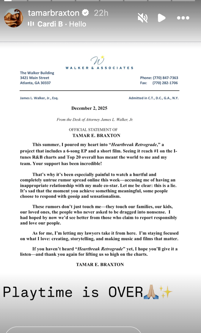 Tamar Braxton's Instagram Story