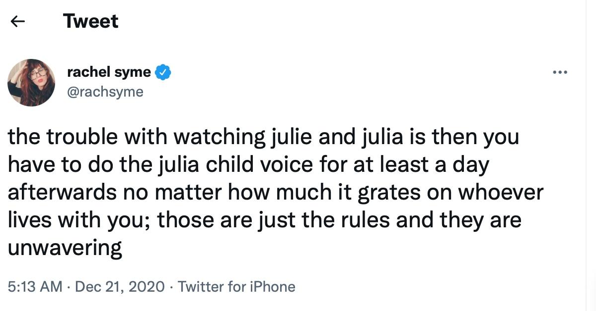 A tweet about Julia Child's voice