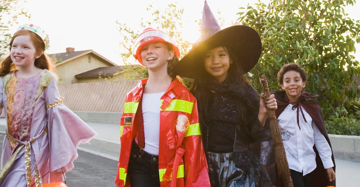 Kids trick or treating on Halloween