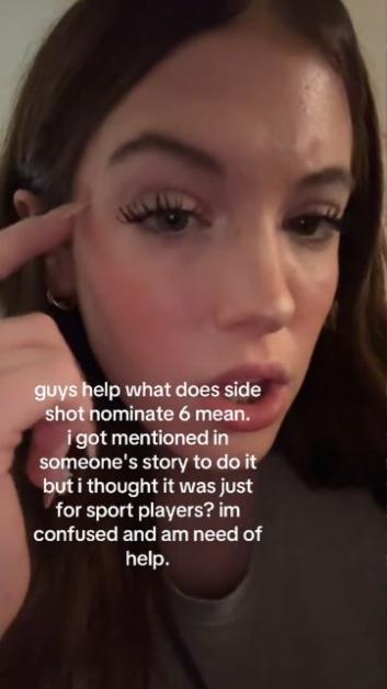 A TikTok user questions the meaning of the trend "Side shot nominate 6"