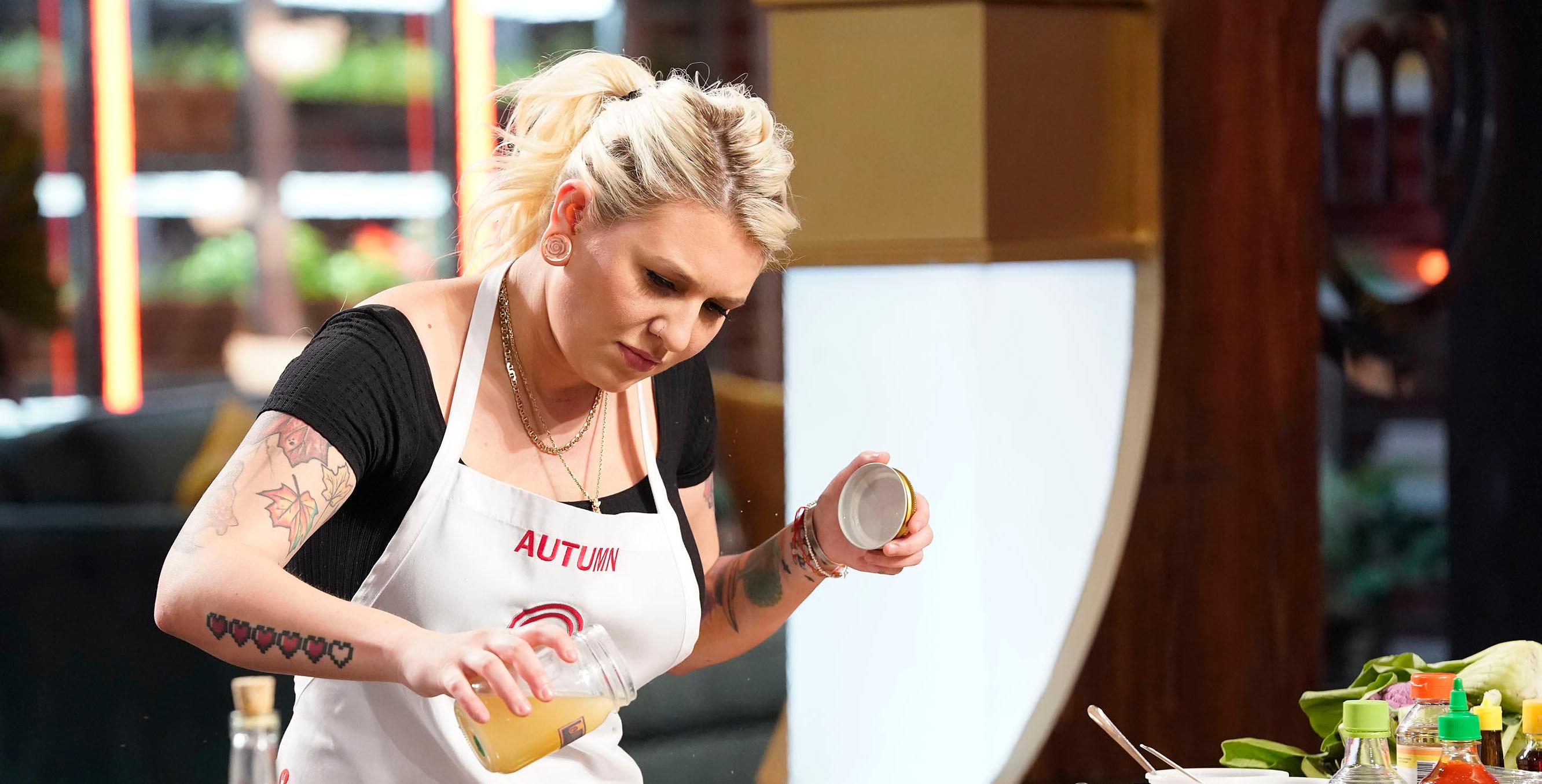 Contestant Autumn hurries to finish a dish on 'MasterChef Legends'