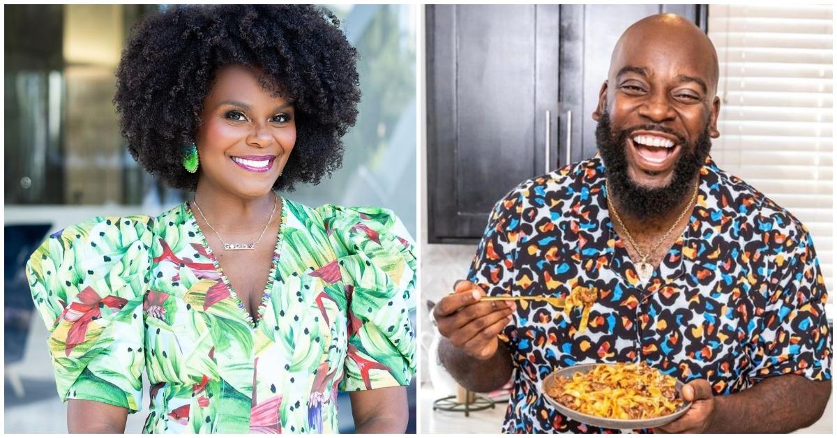 (l-r): Tabitha Brown posing outside and Darius Cooks posing in his kitchen