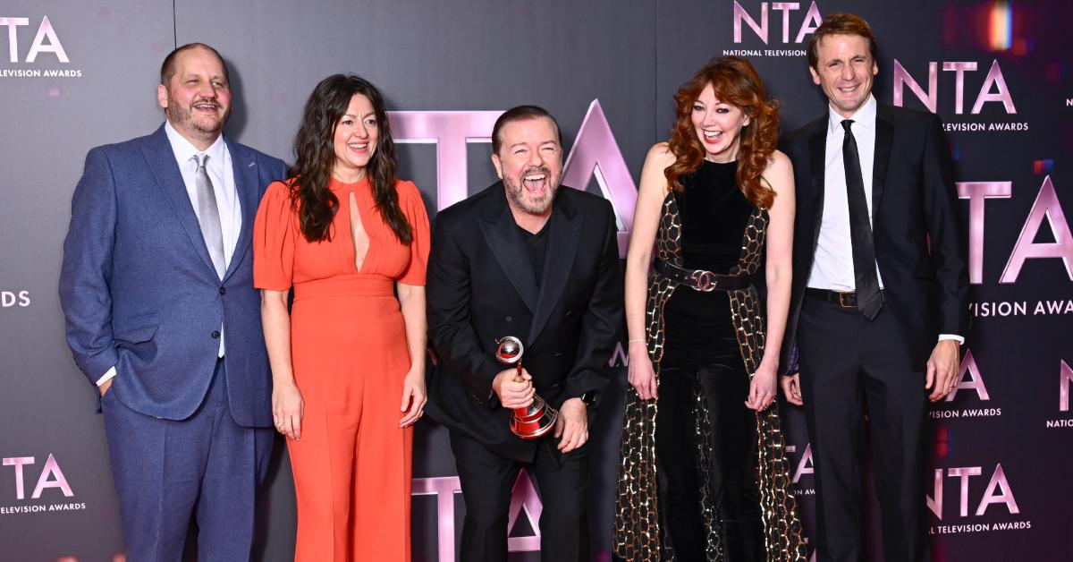 (L-R) Tony Way, Jo Hartley, Ricky Gervais, Diane Morgan and Tom Basden 