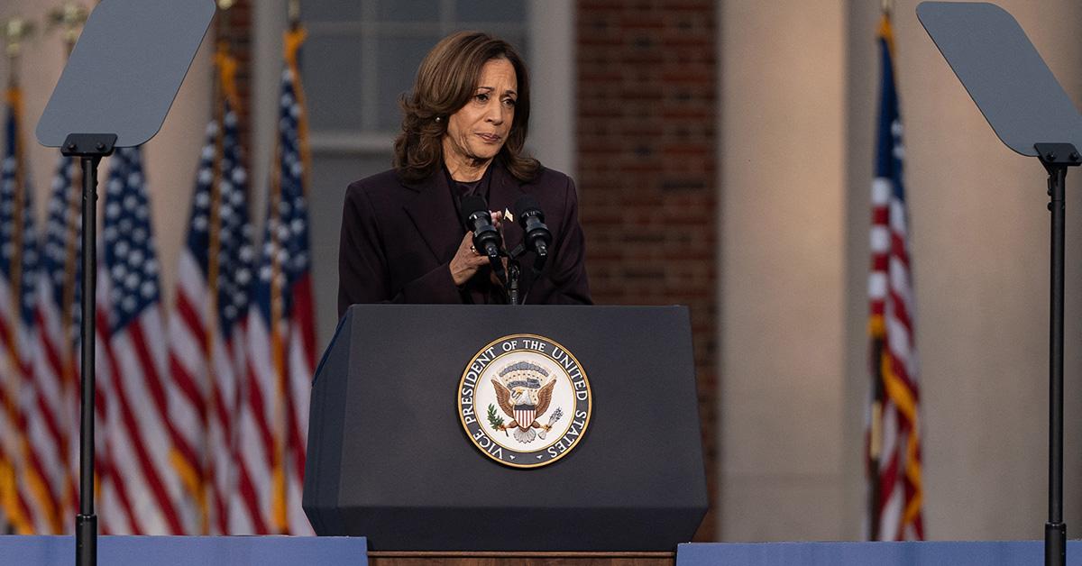 Kamala Harris delivering her 2024 concession speech. 