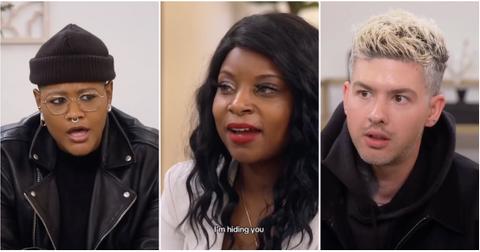 'Help! I'm in a Secret Relationship!' hosts Travis Mills and Rahne Jones meeting with a cast member.