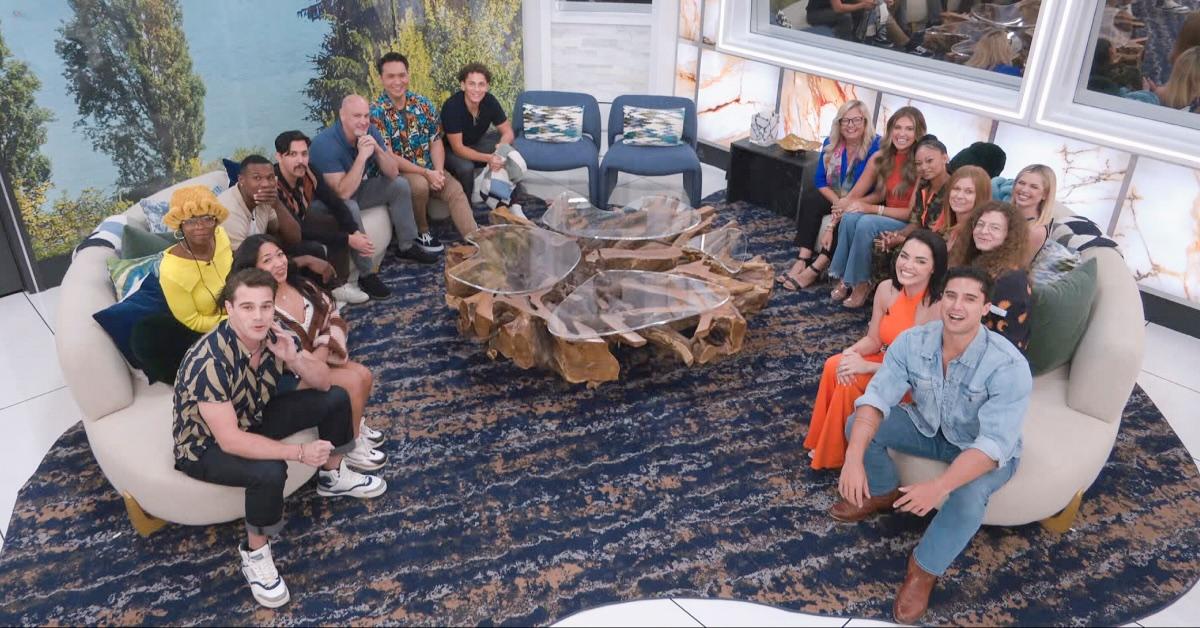 The cast of 'Big Brother 26' sits in the living room together.