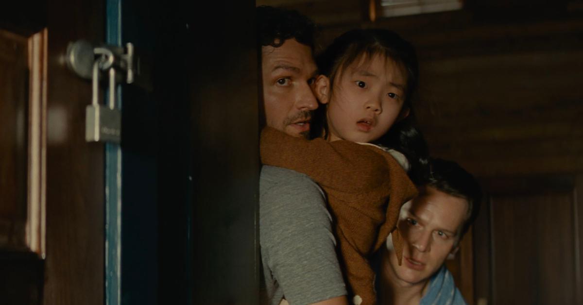 Ben Aldridge as Andrew, Kristen Cui as Wen, and Jonathan Groff as Eric in 'Knock at the Cabin'