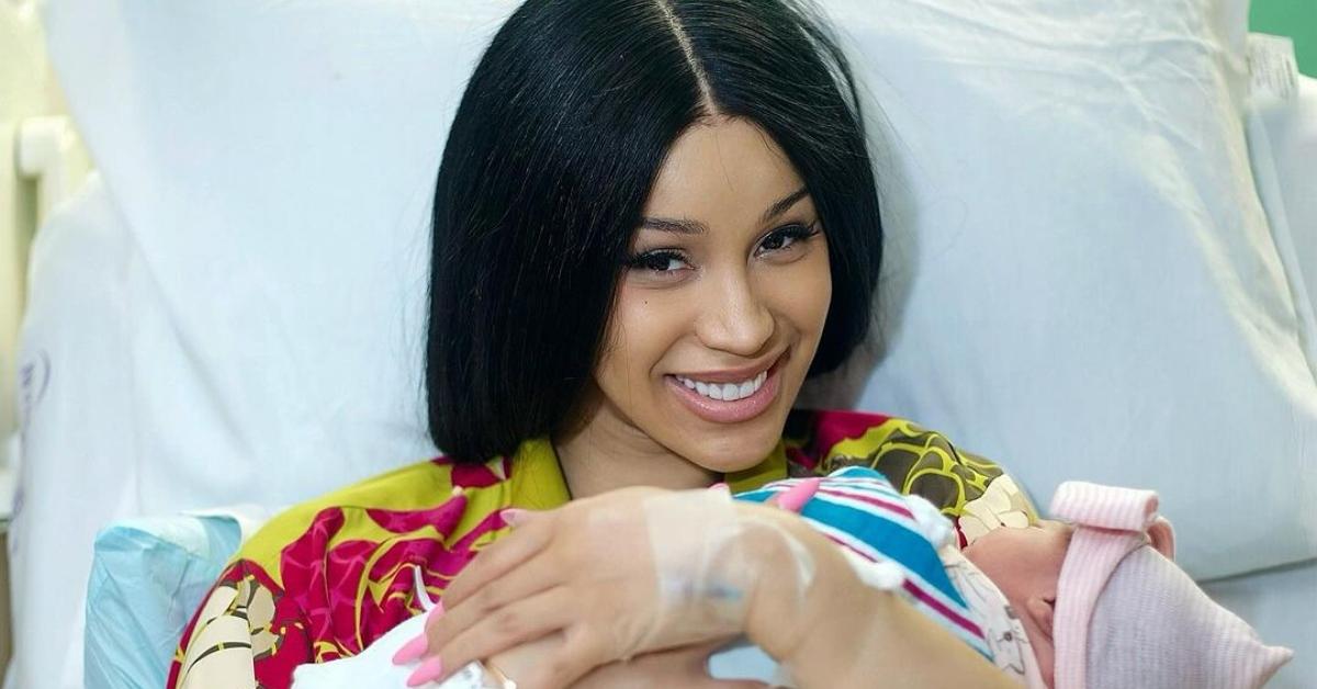 Cardi B holding her new baby