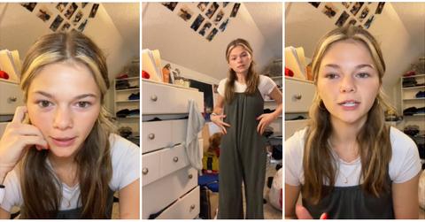 A woman commenting on how small clothing sizes are bigger now