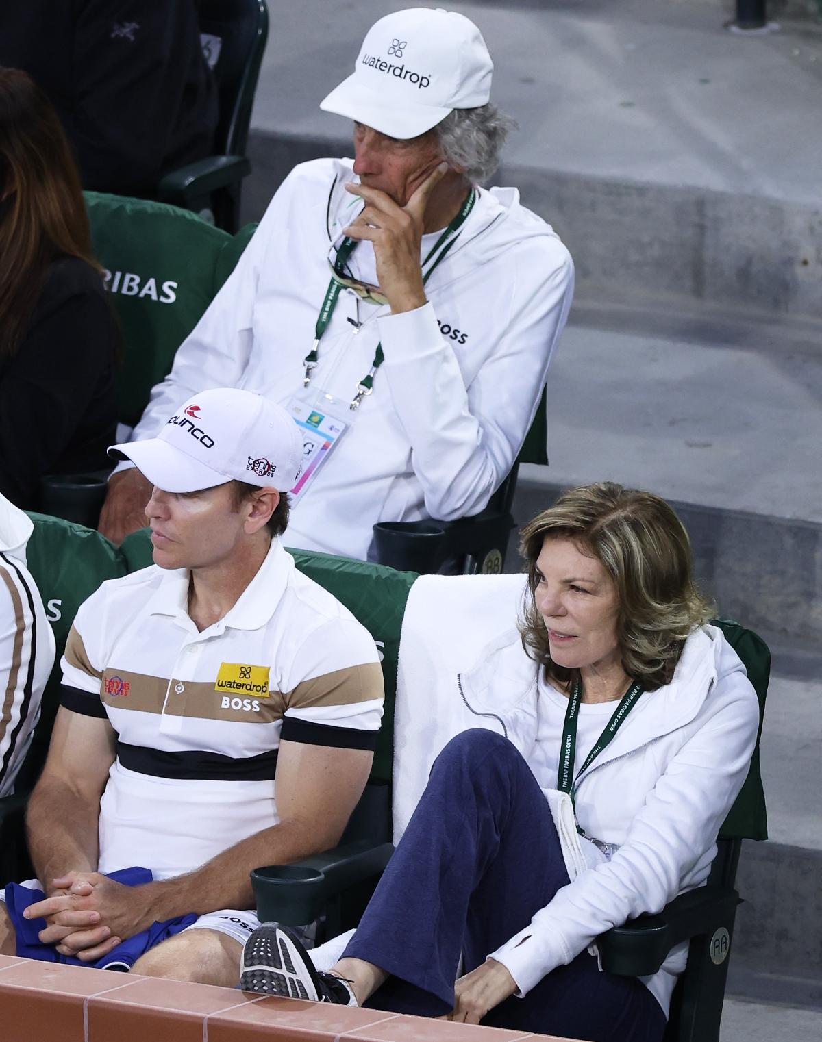 Guy Fritz ( Back R) and Kathy May (Front R) mother and father of Taylor Fritz of the United States watch him play against Holger Rune of Denmark in their fourth round match during the BNP Paribas Open at Indian Wells Tennis Garden on March 13, 2024 in Indian Wells, California. (Photo by Clive Brunskill/Getty Images)