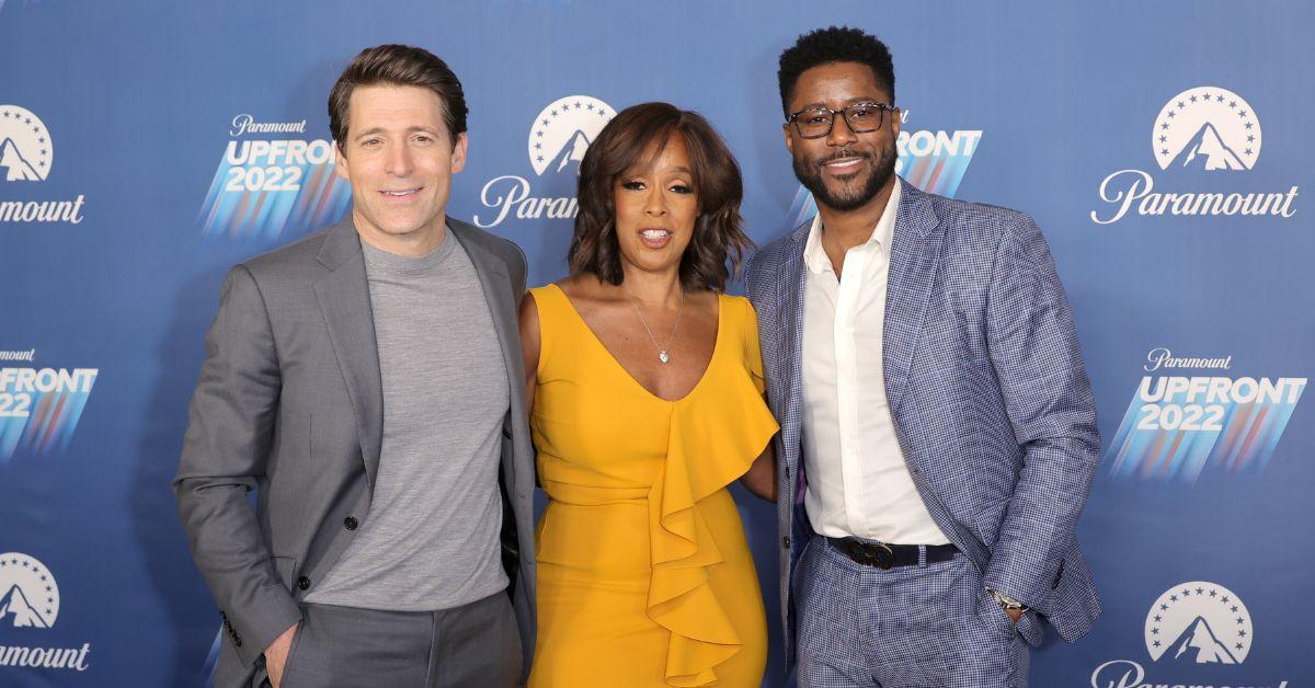 'CBS This Morning' hosts Tony Dokoupil, Gayle King, and Nate Burleson on the red carpet.