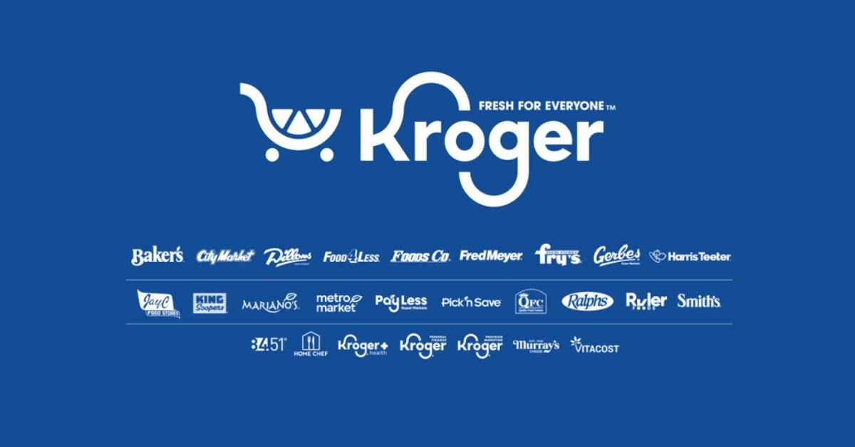 Kroger logo and list of Kroger Family of Stores.