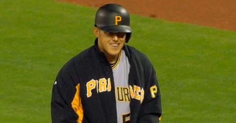 Jameson Taillon wears a jacket while running the bases during the Pirates-Giants game on Aug. 17, 2016.