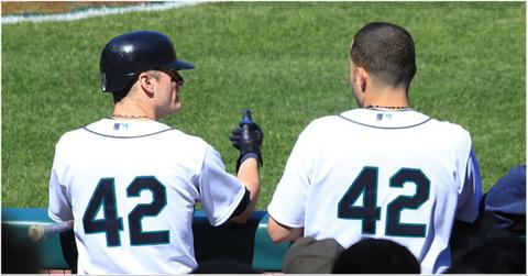 Two MLB players wearing the number 42