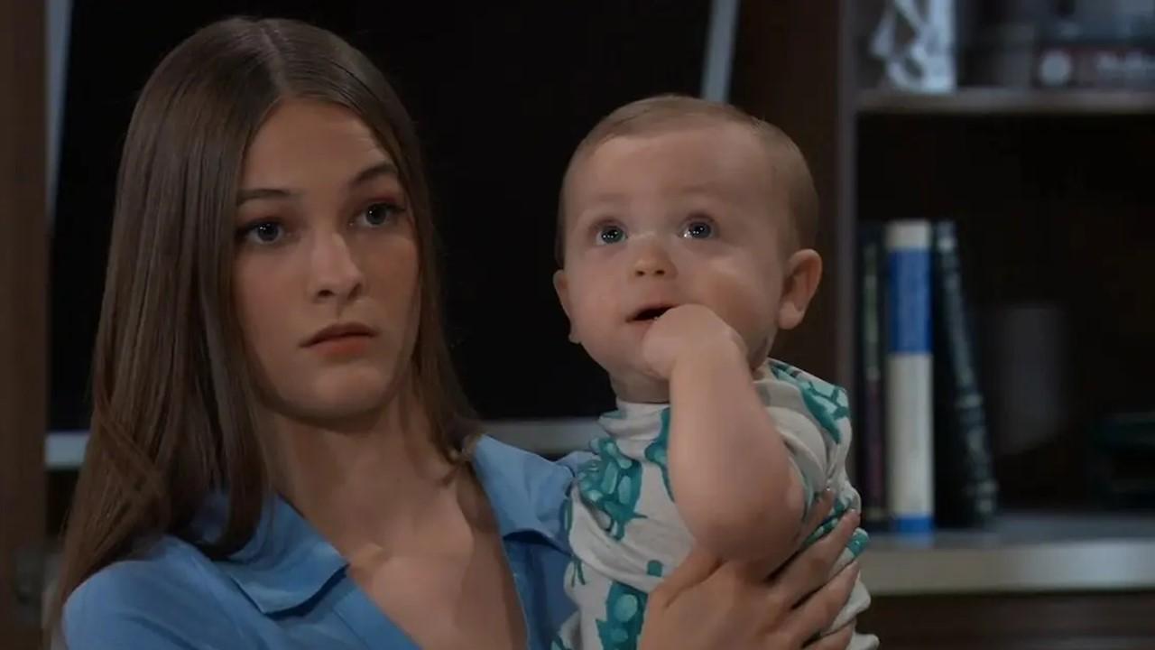 Esme holding her son, Ace, in 'General Hospital'