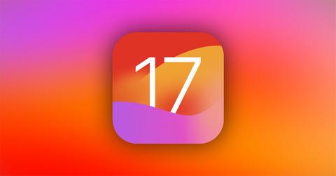 iOS17 logo against a pink and orange background.