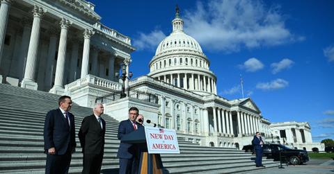 Republican leadership speaking outside of the Capitol.