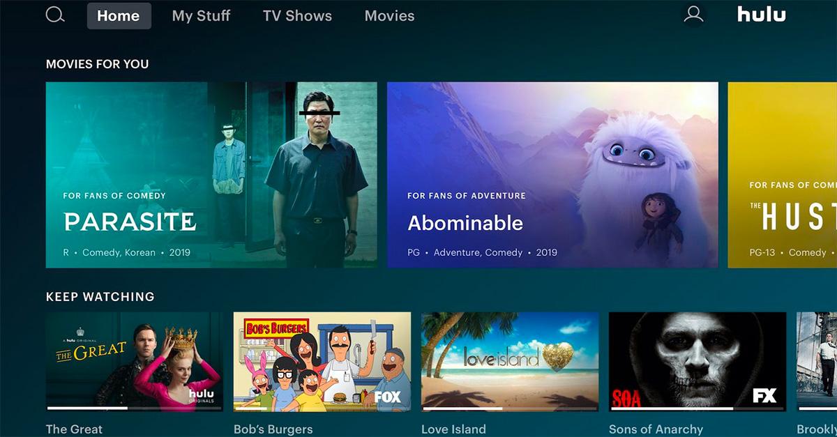 A Hulu menu including the keep watching category. 