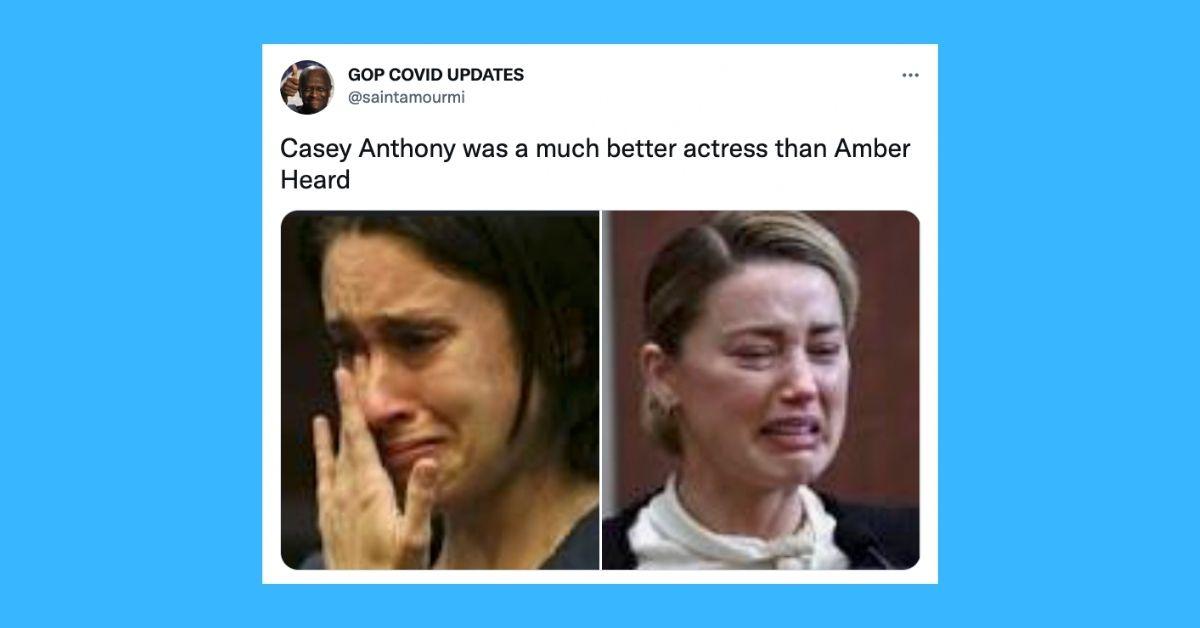 A Twitter post with photos of Casey Anthony and Amber Heard