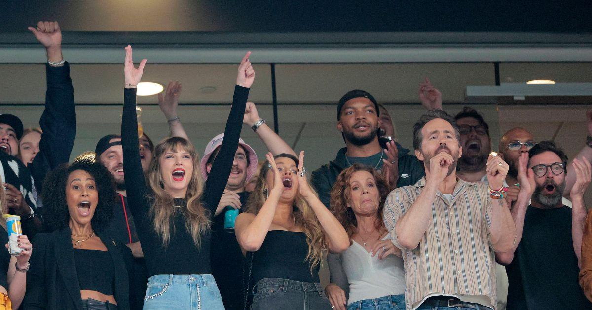 Taylor Swift, Blake Lively, and Ryan Reynolds at a Chiefs game. 