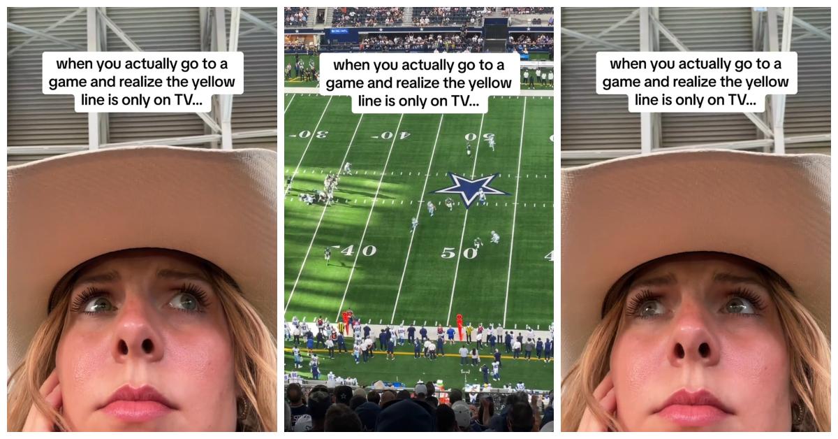 Woman Realizes the Yellow Line in Football Is Only on TV