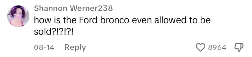 TikTok comment about Ford Broncos