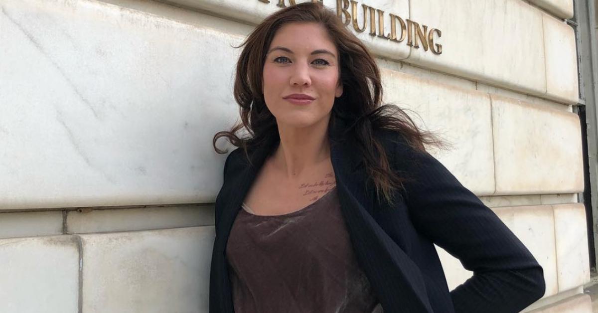 Hope Solo stands in front of the Senate building in Washington, D.C. 